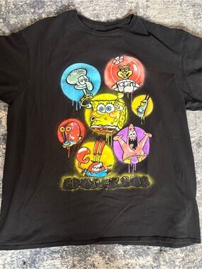 Mango Black SpongeBob & Friends Graphic Tee with Multicolor Characters